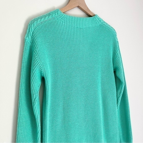 NWT Talbots Lambs Wool Cable Knit High Neck Sweater Teal Blue Green Small Petite - Picture 4 of 8